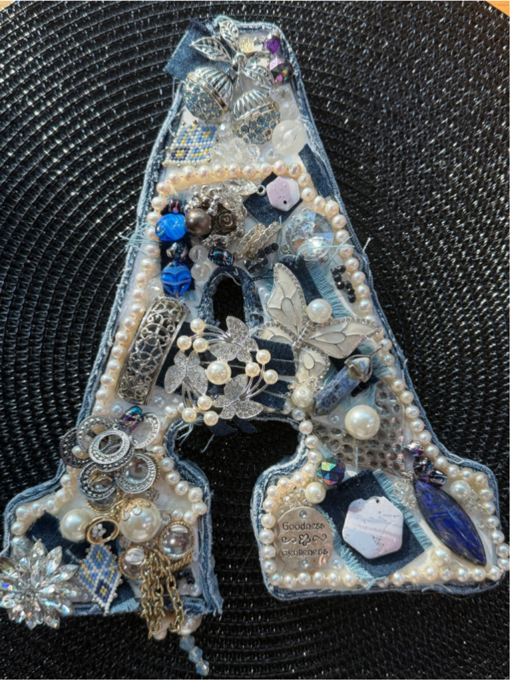 Blue White Diamonds & Pearls Letter A Wall Art One Size - Picture 1 of 5